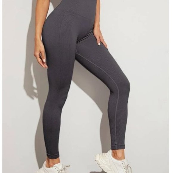 Gray  Wideband High Waist Topstitching Sports Athletic Leggings - Picture 1 of 4